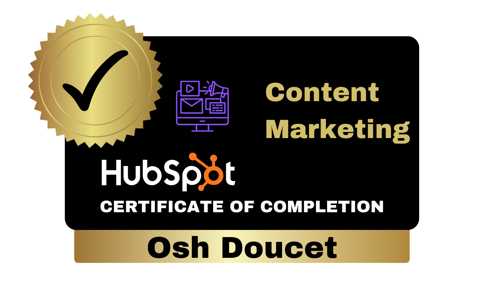 Osh doucet's hubspot certificate of completion.